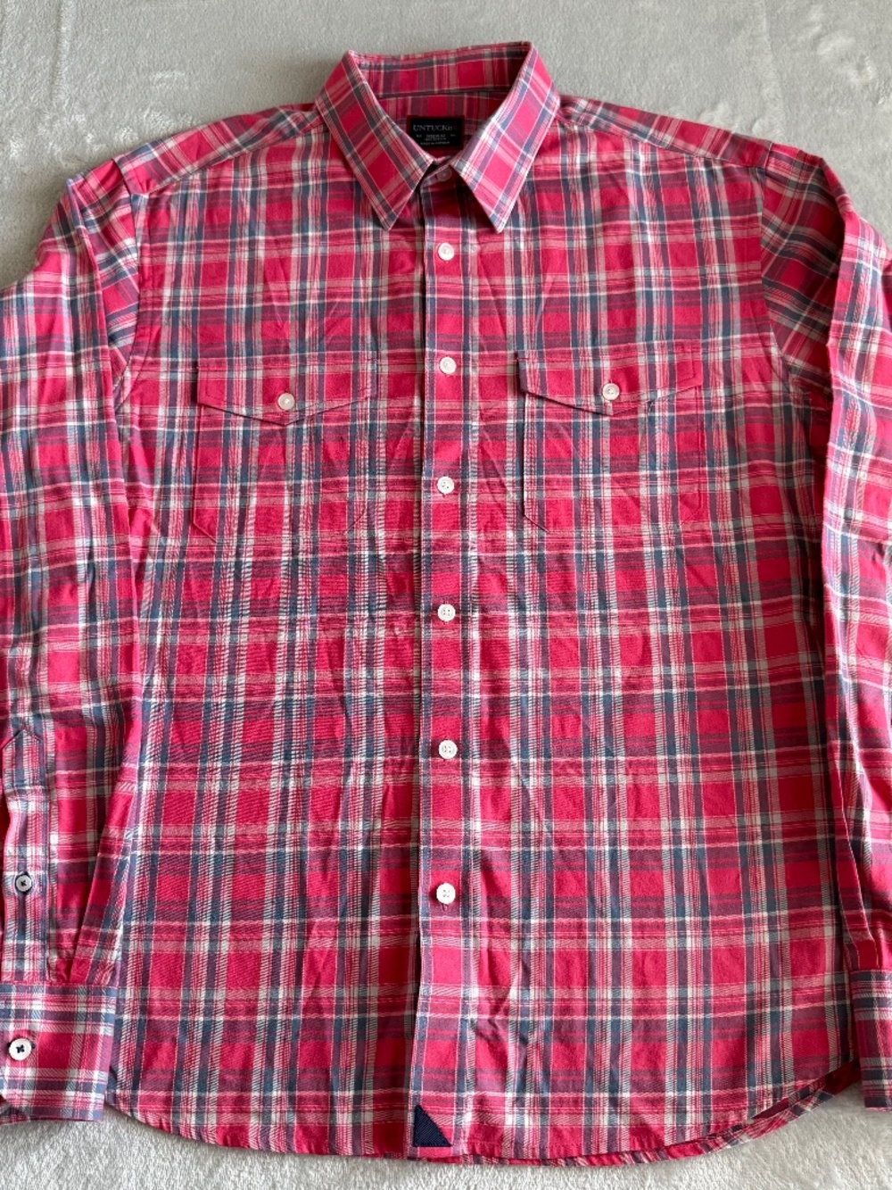 UNTUCKit Mens Long Sleeve Button Up Shirt Red Plaid Size Medium Double Pocket